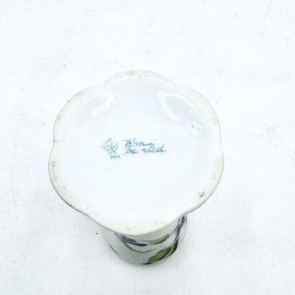 Antique Nippon Hand Painted Porcelain Hat Pin Holder Purple Floral Metallic Gold - Picture 5 of 6